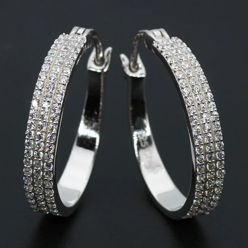 EYER Luxury Round Big Cubic Zirconia Earrings For Women Wedding Party Indian White Color Jewelry Hoop Earrings серьги 2020 тренд