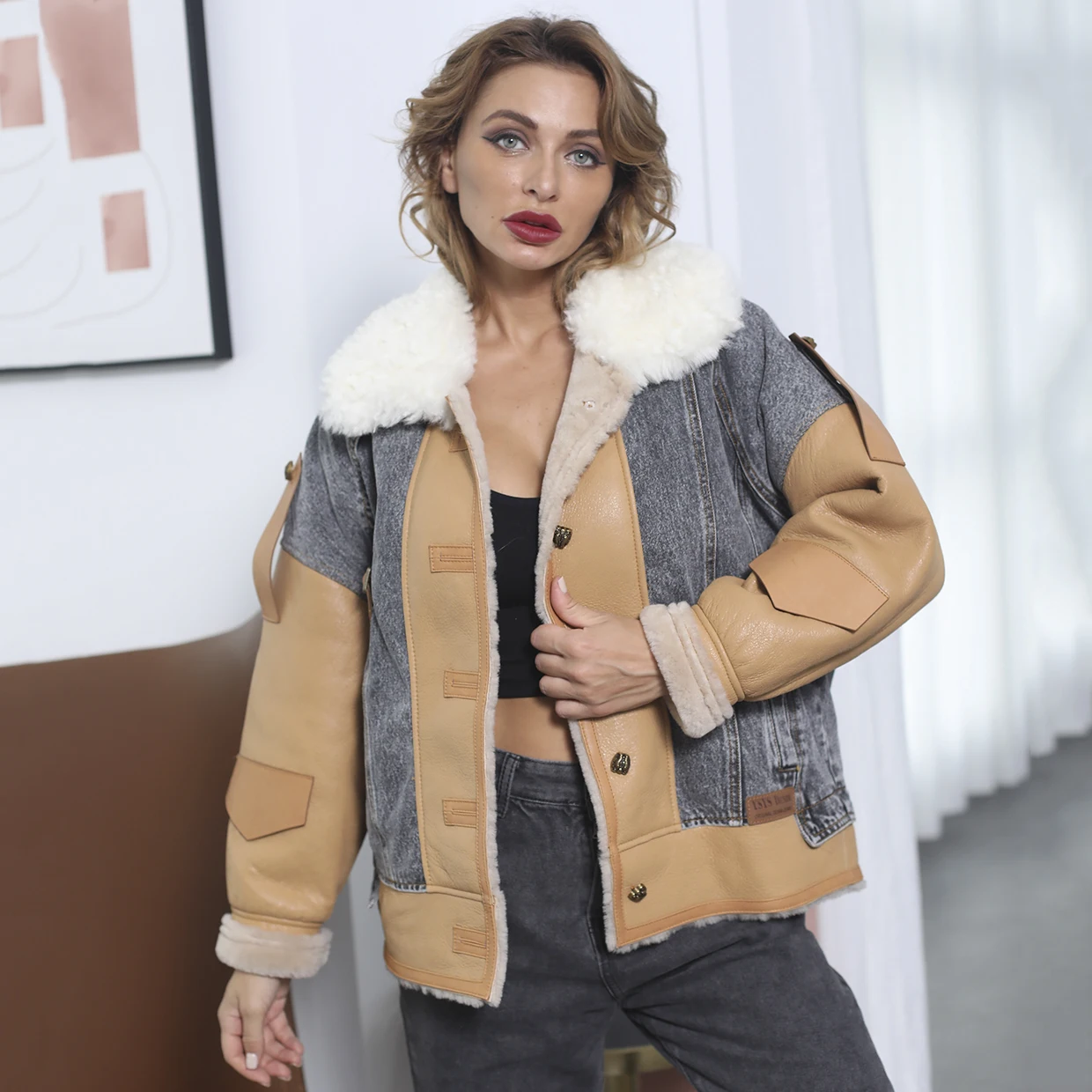 MISSJANEFUR 2021 Women's Winter Sheepskin Coat High Quality Fashion Thick Warm Shearling Real Sheep Fur Coat Female