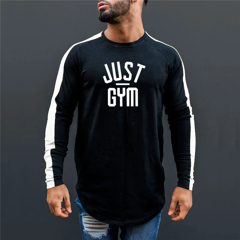 Muscleguys Brand T-Shirt Men Cotton T Shirt Full Sleeve tshirt Men Patchwork Fitness T-shirts tops&tees O-neck Long Tee Shirt