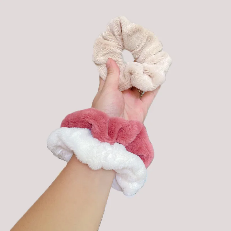 Women Soft Faux Fur Hair Scrunchies Plush Elastic Hair Bands Girls Ponytail Holders Hair Tie Fashion Headband Hair Accessories