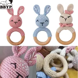 Baby Rattle Crochet Animal Rabbite Baby Teether Wooden Ring Handmade Toy BPA Free Wood Teething Bracelet Nurse Gift Baby Product