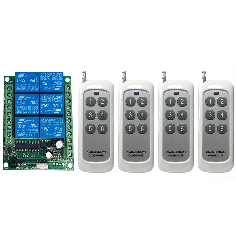 DC 12V 24V 6 CH Channels 6CH RF Wireless Remote Control Switch Remote Control System receiver transmitter 6CH Relay 315/433 MHz