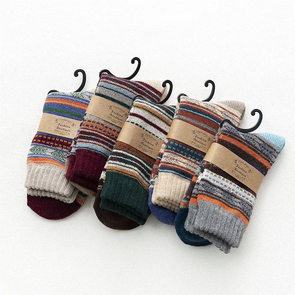 5 Pairs Brand Winter Men's Wool Socks Thicken Sheep's Socks Warm Men Retro Style Colorful Fashion Man Socks For Snow Boots