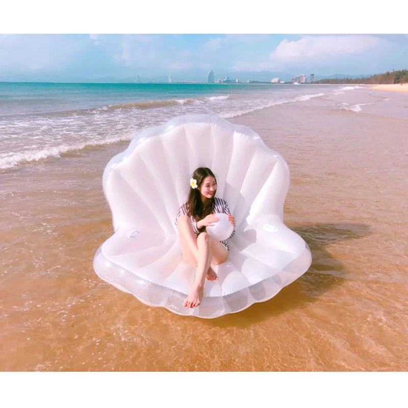 

Inflatable Shell Air Mattresses Swimmming Pool Float For Adults Floating Island Water Air White Scallop Row Raft swim Ring Beach