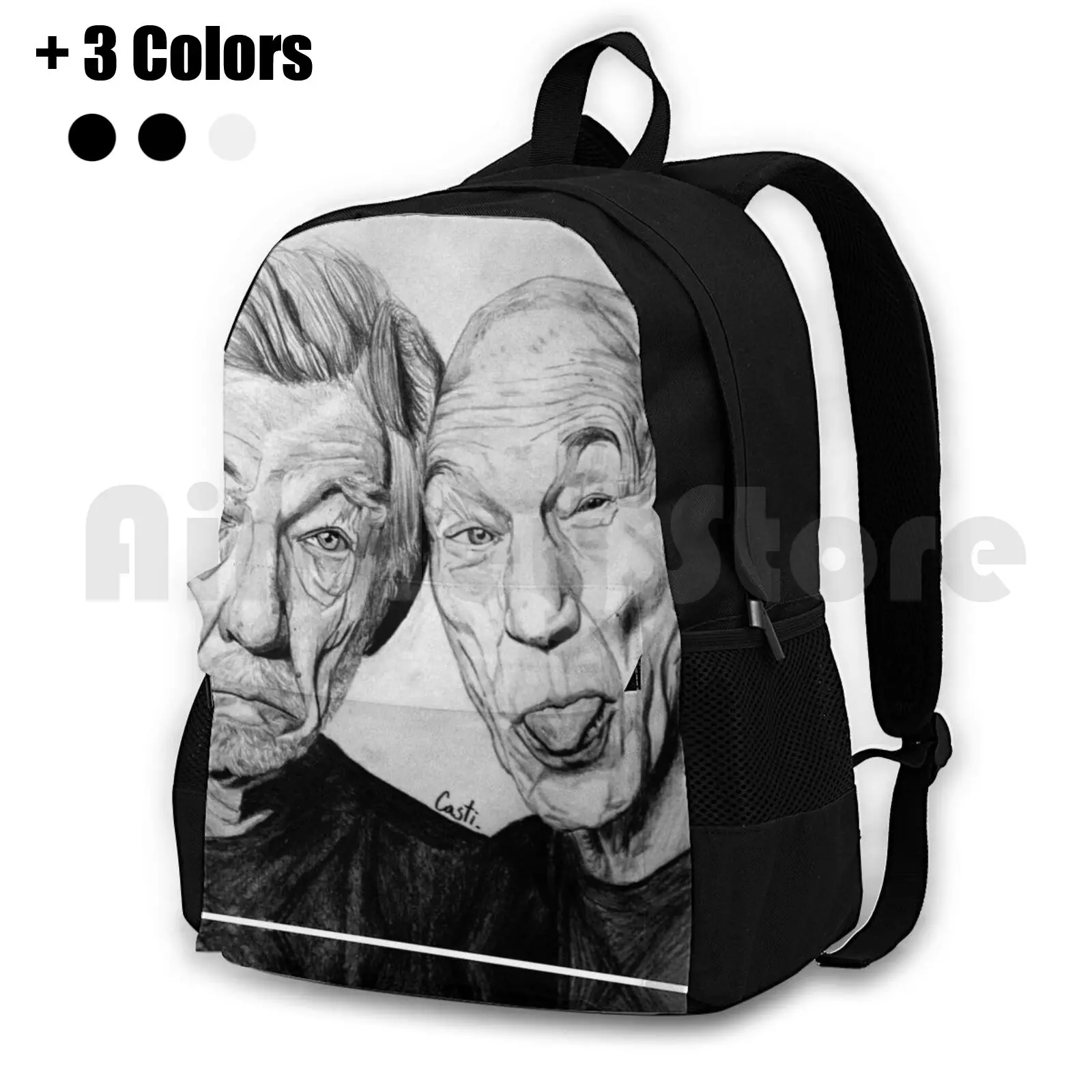 Magneto And X Professor Outdoor Hiking Backpack Riding Climbing Sports Bag Stewart Ian Mckellen Friends Portrait Black And