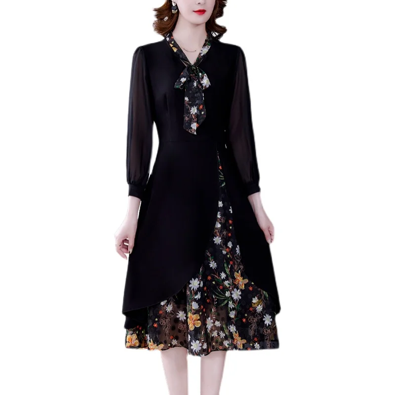 Vestidos de oficina Vintage coreanos para mujer, vestido Midi Floral informal Hepburn en la espalda, vestido elegante ajustado para fiesta, primavera y otoño, 2024