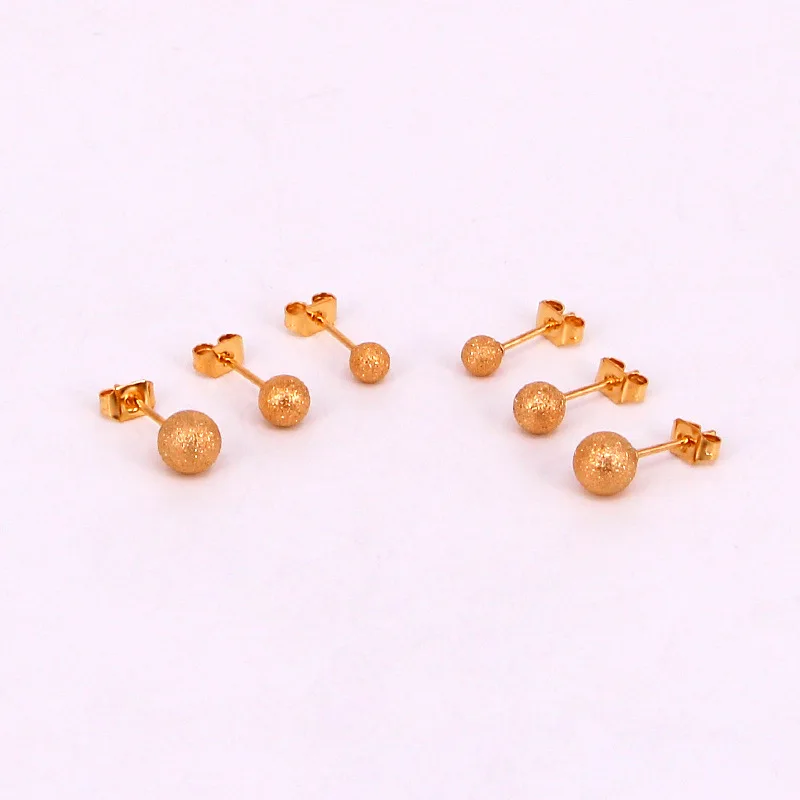 Simple temperament frosted steel ball earrings girls stainless steel round bead earrings women jewelry wholesale