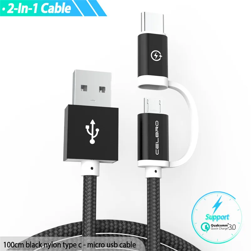 2 in 1 Micro USB type c Multi adapter Cable USB-C For xiaomi mi max 3 8 A2 a3 Redmi 8 note 7 6 5 5a huawei p20 lite honor 9 play