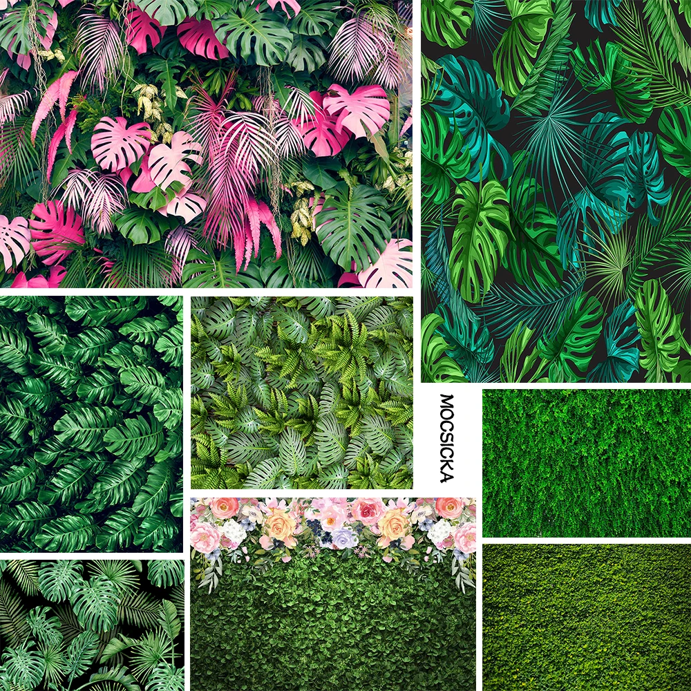 

Green Grass Birthday Backgrounds Wood Board Banner Wall Leaves Jungle Safari Photography Backdrops Tropical Plants Photostudio