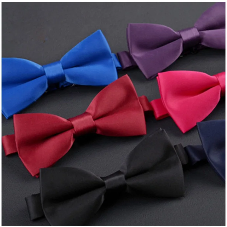 Spot Men's Pure Color Polyester Silk Bowknot Casual Dress Korean Red Black Bow Tie baby boy ties