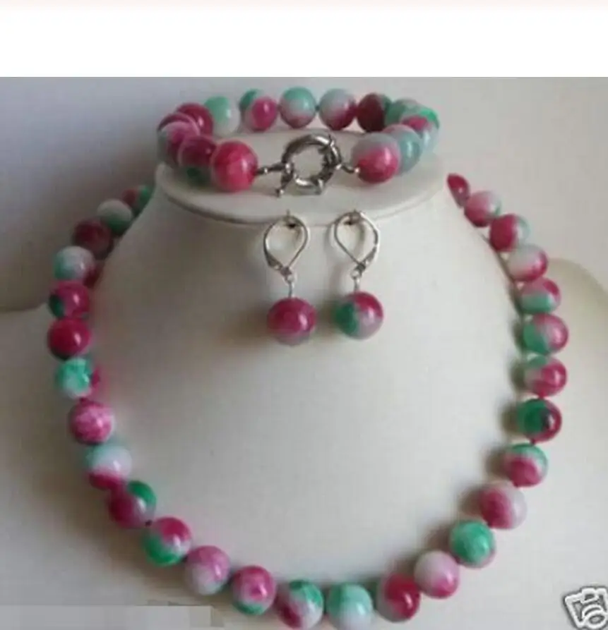 

Free shipping new hot Gorgeous 10mm Jade Beads Ge mstone Necklace Bracelet Earrings Set