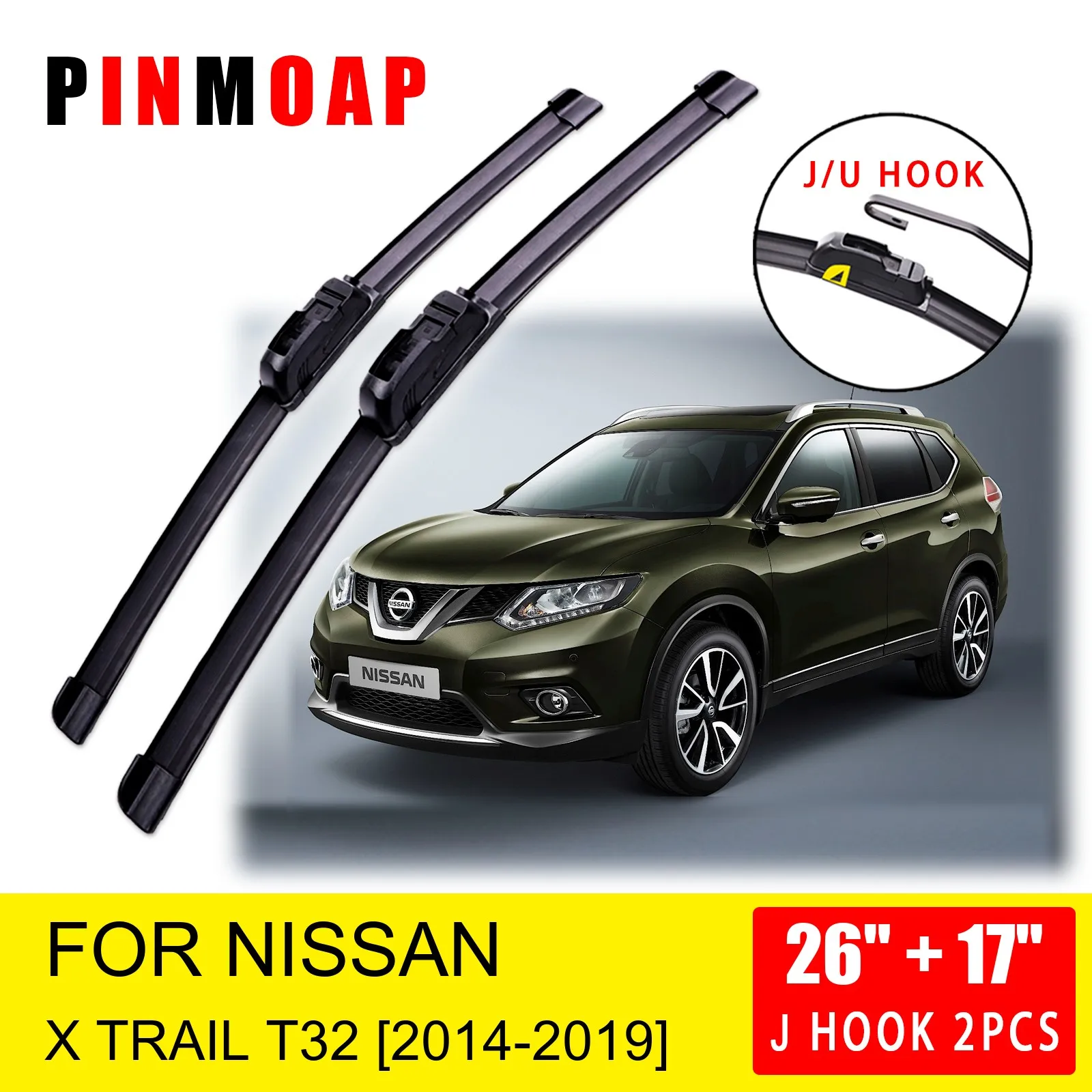 

For Nissan X-Trail T32 2014 2015 2016 2017 2018 2019 Front Wiper Blades Brushes Cutter U J Hook