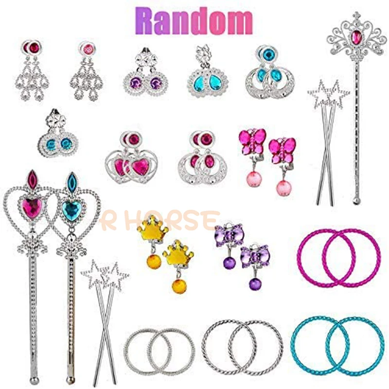 Girls Princess Jewelry Pretend Play House Toys Dress Up 66Pcs/Sets Necklace Earrings Rings Wand For Birthday Party Toy Gift