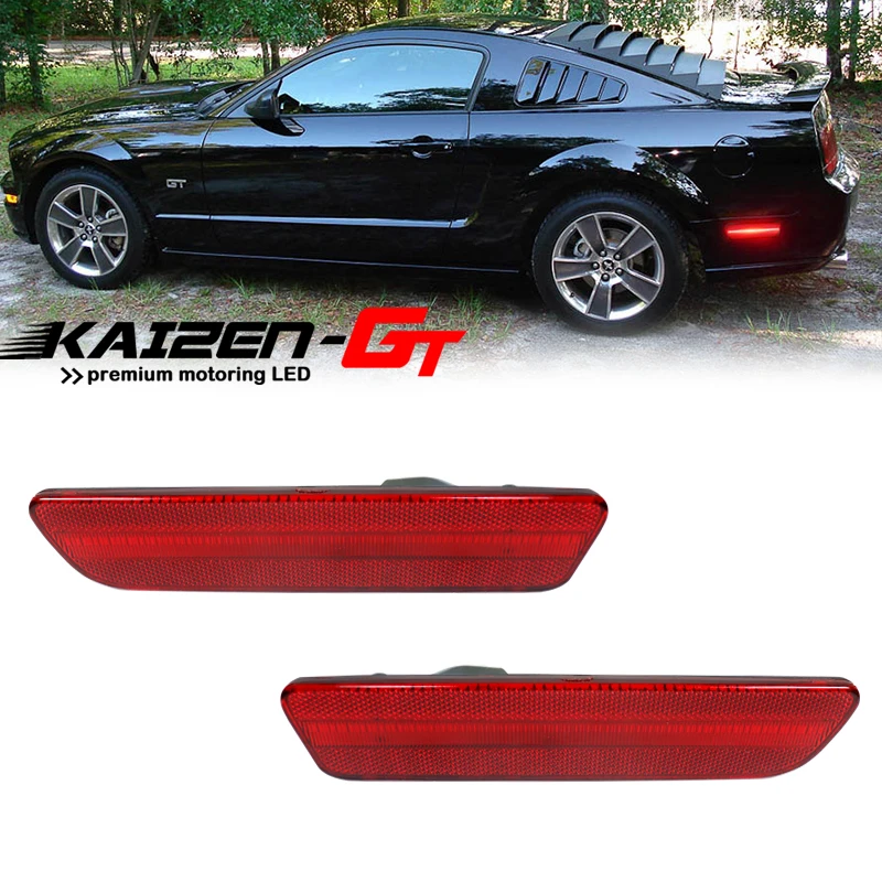2PCS High Power Red Full LED Rear Bumper Reflector Side Marker Lights Back Fender Side Marker Lights For 2005-2009 Ford Mustang