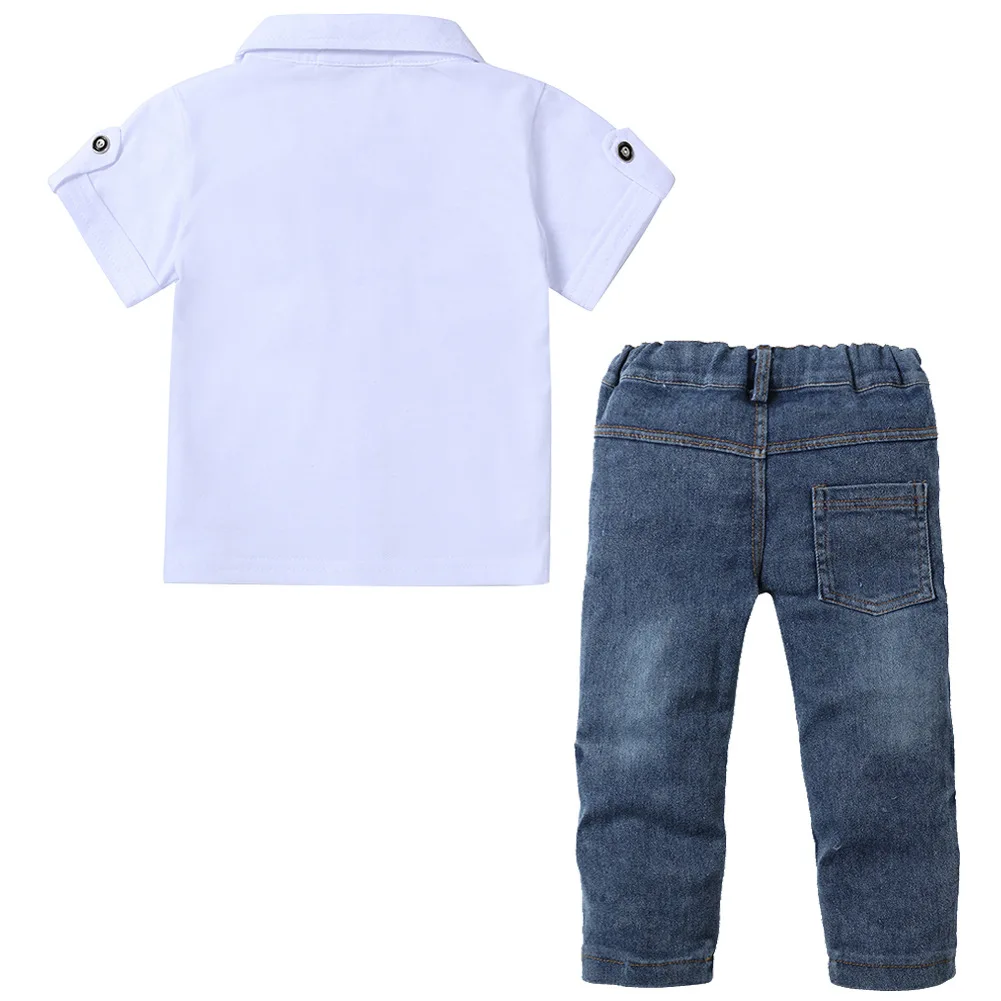 2022 New Spring Boys Clothing Sets Short T-shirt + Jeans + Scarf 3Pcs Kids Suit For 2-6 Years Old Children Birthday Present