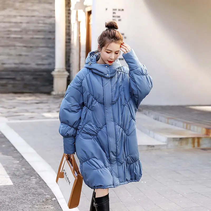 Bust 150 Cotton Jacket Extra Large Size Women\'s Long Hooded Diamond Grid Thickened Loose Coat Parka Mujer Winter Clothing Y481