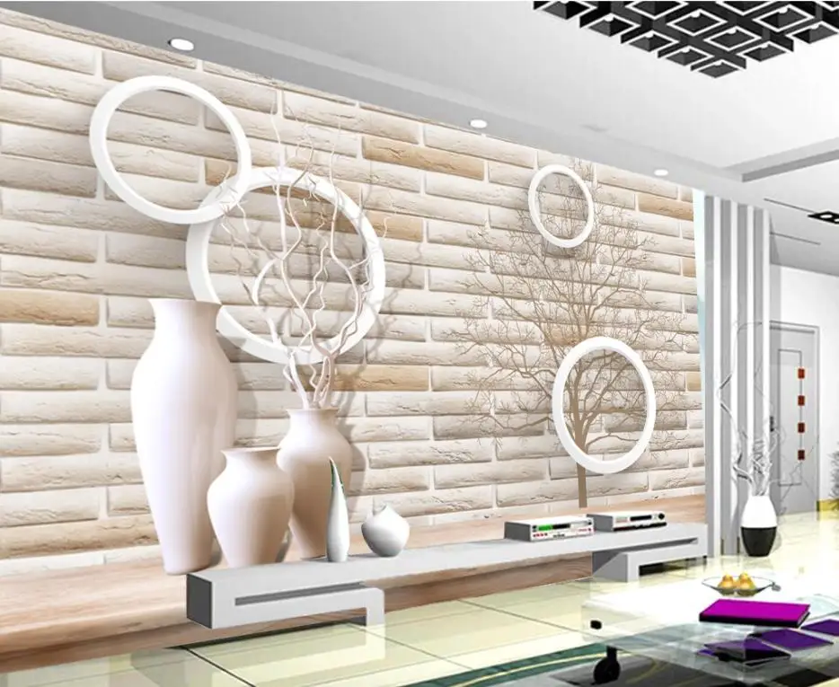 modern wallpaper for living room 3D branch porcelain bottle brick wall living room TV background wall