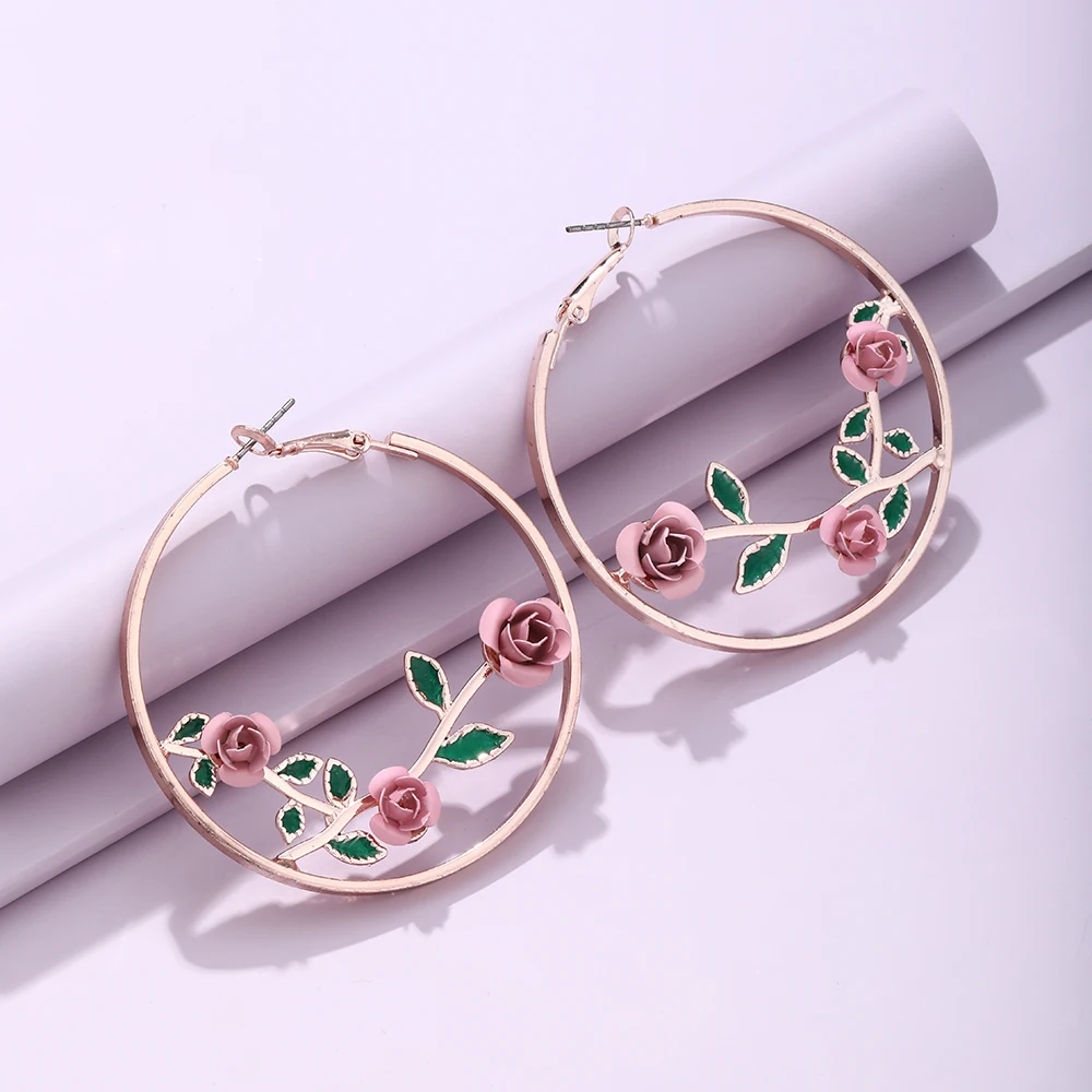 Lost Lady New HoopEarrings Earrings Fashion IN Sweet And Romantic Rose Flower Circle Earrings Alloy Jewelry Wholesale Direct