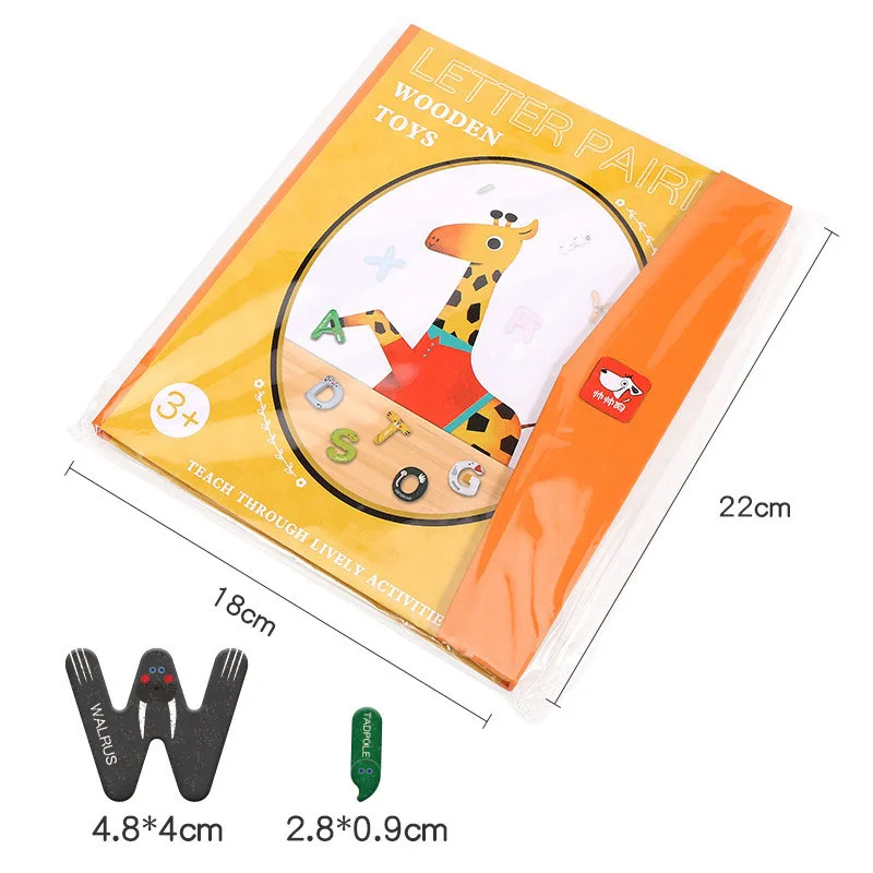 Montessori Wooden 26Pcs Magnetic English Letters Board Game Alphabets Languages Learning Book Educational Toy for Children Gifts