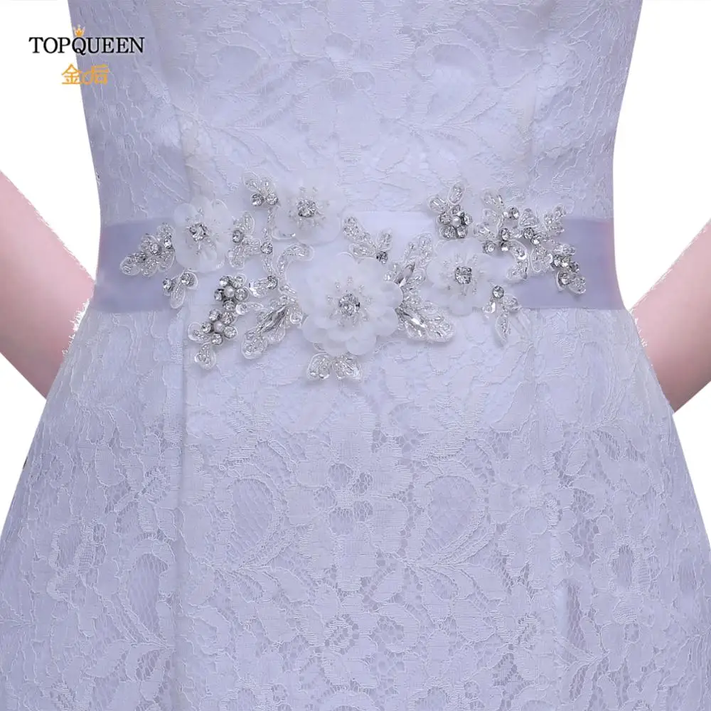 Topqueen s358 cinto branco em organza com flores, plus size, cinto de noiva, para casamento, noite, vestido de maternidade, acessório para dama de honra