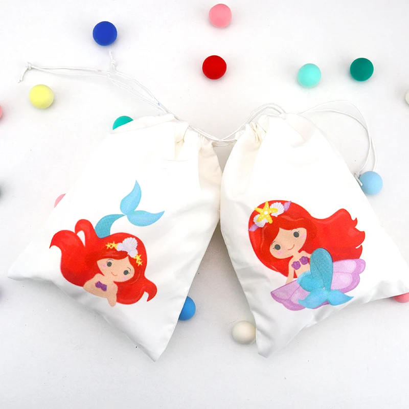 New Pretty Mermaids Theme Party Favor Bags Candy Bags Mermaids Birthday Gift Bags Party Container Supplies 5PCS