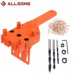 ALLSOME Woodworking Dowel Jig Set 6 8 10mm Drill Bits Wood Dowel PinsDrill Guide Kit for Joinery Doweling Jig Hole Saw Tools