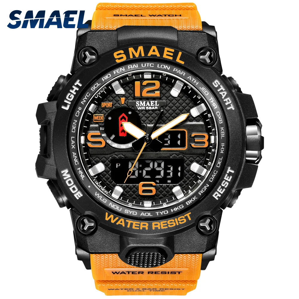 Men Watch Sport SMAEL Watch for Men Original Dual Time Display LED Backlight Electronic Stopwatch 1545 Popular Watches Dropship