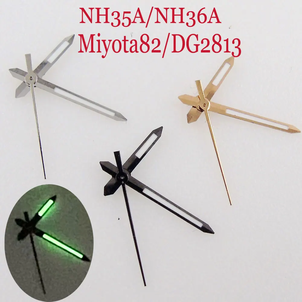 Silver/Black/Rose Gold Watch Hands Fit For NH35 NH36 Miyota 8215 821A 8205 DG/Mingzhu 2813 Movement Green Lume