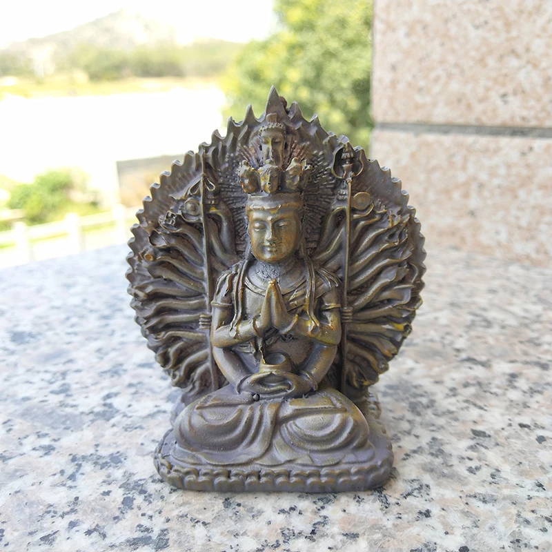 Stone Color Thousand-hand Guan Yin Buddha Statues Ornaments Resin Kwan Yin Buddha Sculpture Figurines Home Zen Garden Decoration