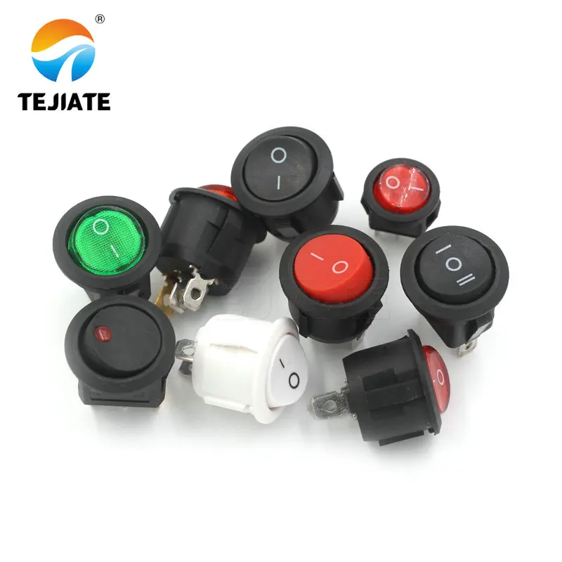 5PCS Ship-type Power Switch Boat Shaped Round Rocker Switch 2/3/4 Feet Red/Green/White/Black Press button 6A 250V Cat eye