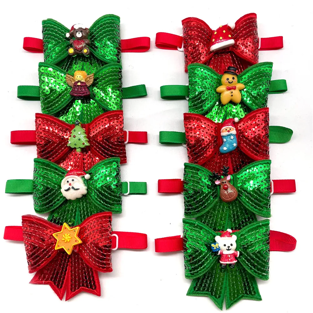 50/100pcs Christmas Dog Bowties Snowman Deer Accessories Pet Dog Neckties Collars Small Dog Bowtie Collar Pet Holiday Supplies