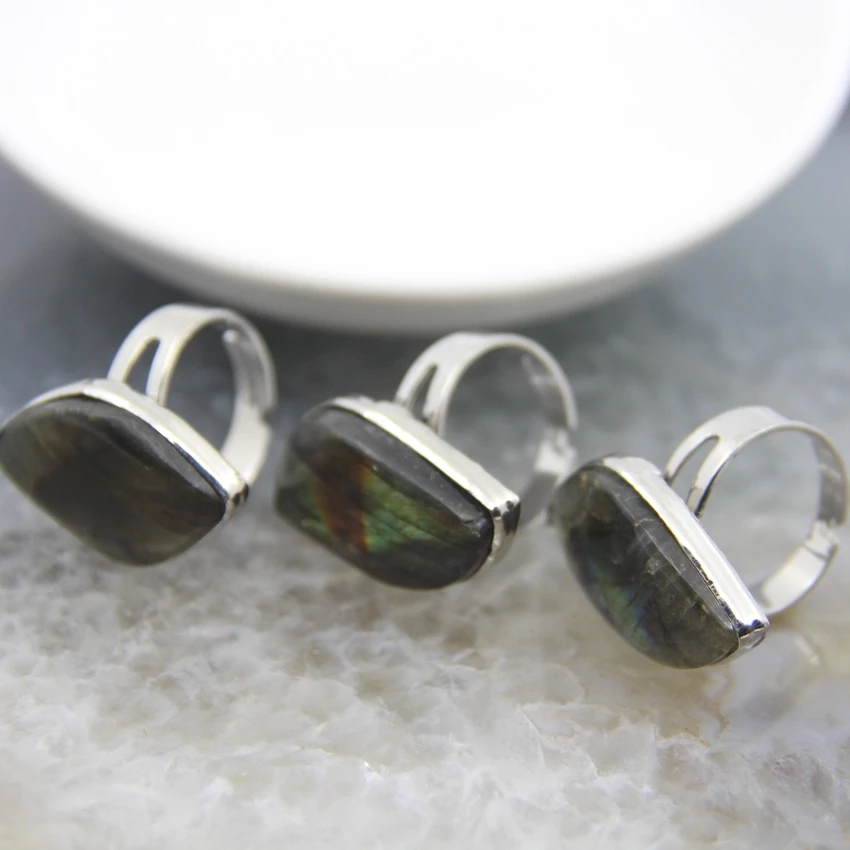 Natural Labradorite Open Adjustable Ring,Reiki Quartz Healing Crystal Finger Ring Jewelry Gift For Women/Man,Minimalist Ring