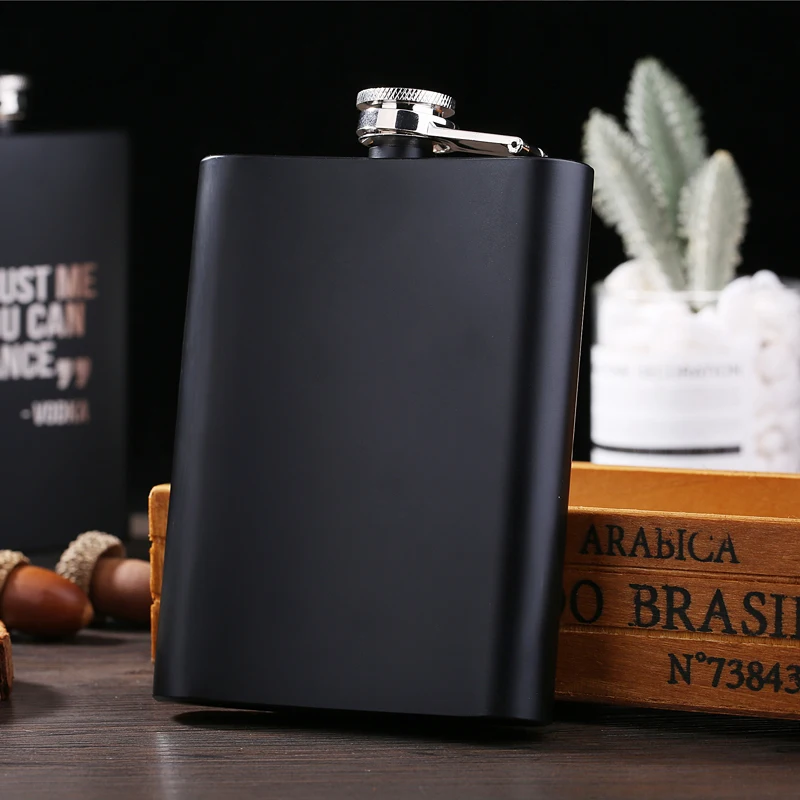 8 OZ Ounces Black Matte Metal Gift Stainless Steel Hip Flask Flagon Alcohol Bottle Whisky Vodka Laser Engraved LOGO Custom Made