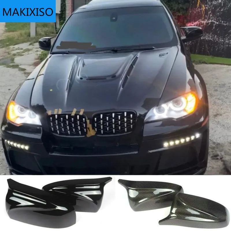 2pcs Side Wing Rearview modified car styling Bright black Carbon Fiber Pattern Mirror Cover caps For BMW X5 E70 X6 E71 2008-2013 