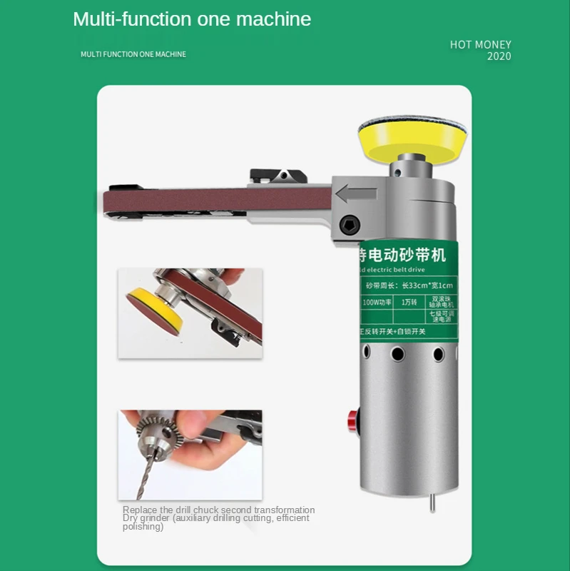 100W Sabuk Listrik Genggam Mini Sander Kecepatan Dapat Disesuaikan Portabel Multifungsi Mesin Pengamplasan Bor Pemoles Gerinda