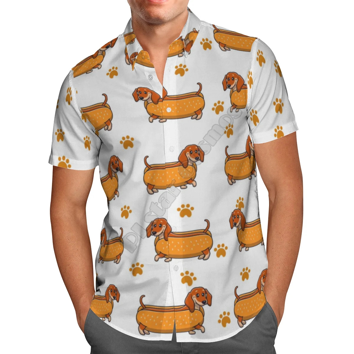 Hawaii Shirt Hawaiian beach Summer Funny Dachshund 3D Printed Men's Shirt Harajuku Tee hip hop Casual shirts 02