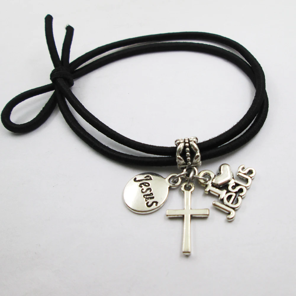 Jesus Cross Theme Charm Elastic Hair Bands Ponytail Hair Accessories  For Hair And Hand Unisex All Age Birthday Gift