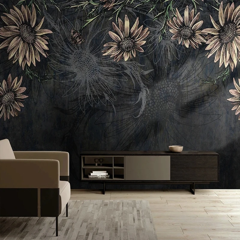 Photo Wallpaper Modern Nordic Minimalist Dark Flowers 3D Mural Living Room Background Wall Cloth Creative Decoration Art Fersco