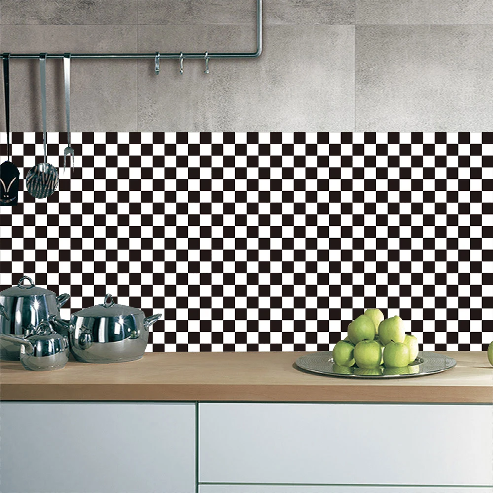 Hard PVC Classic Black And White Mosaic Tiles Sticker Kitchen Bathroom Decor Wall Decals Tile Floor Diagonal Thicken Art Mural