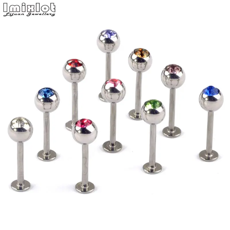 20Pcs 16G Labret Tragus Cartilage Earring Punk Crystal Ball Tragus Lip Ring Monroe Ear Cartilage Earring Piercing Body Jewelry