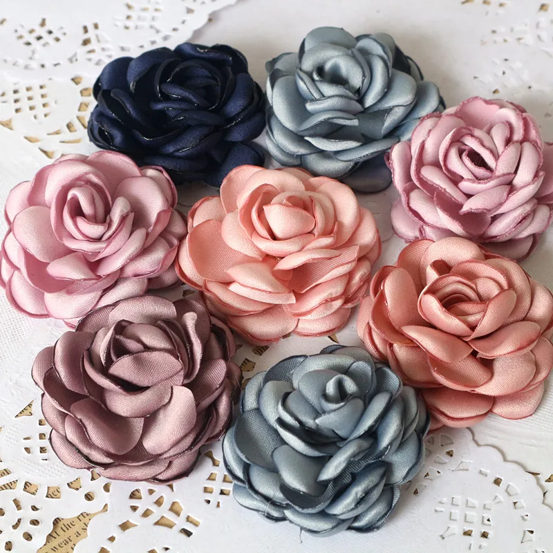 

5pcs 5CM Handmade Satin Rose Fabric Artificial Flower Head For Wedding Party Craft Home DIY Decoration