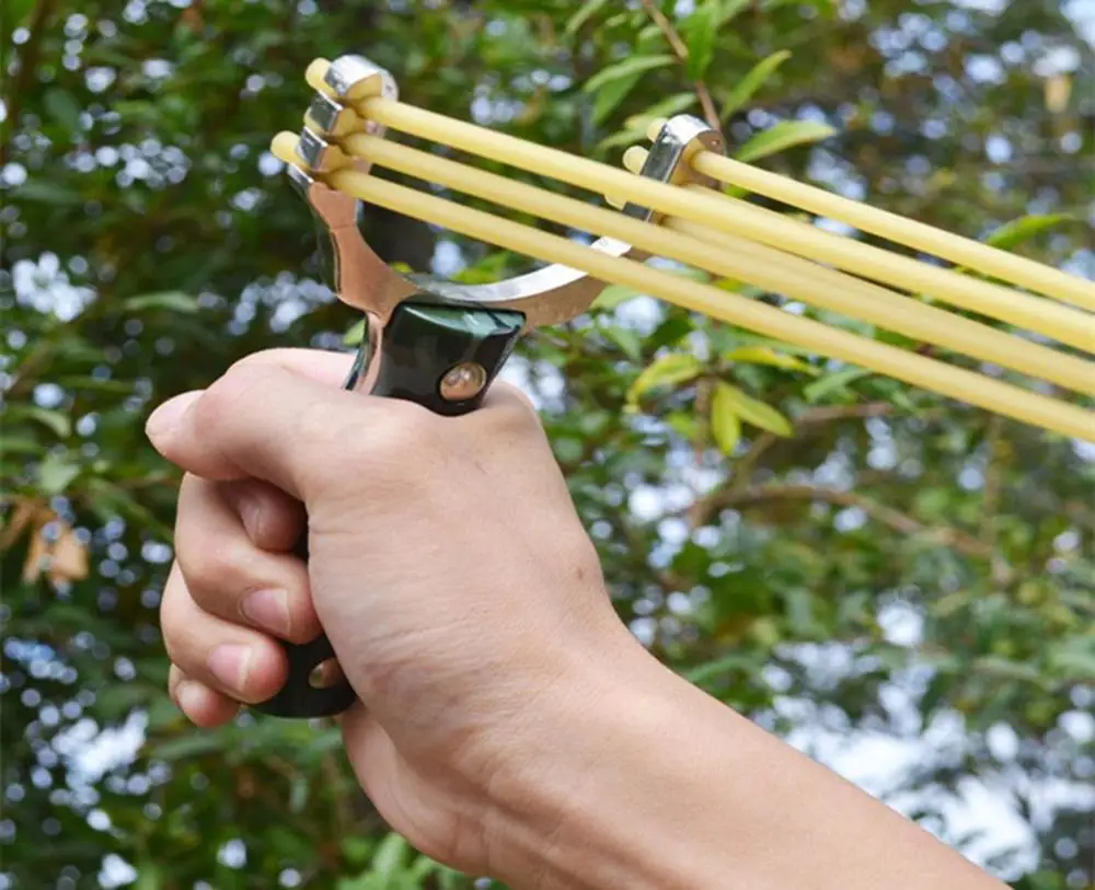 High quality aluminum alloy wood camouflage bow catapult powerful slingshot shooting outdoor tools