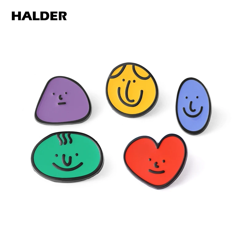 HALDER Stone Smile Face Emotion Enamel Brooches Bag Clothes Lapel Pin Backpack Costum Badge Cartoon Fun Jewelry Gift for Friends