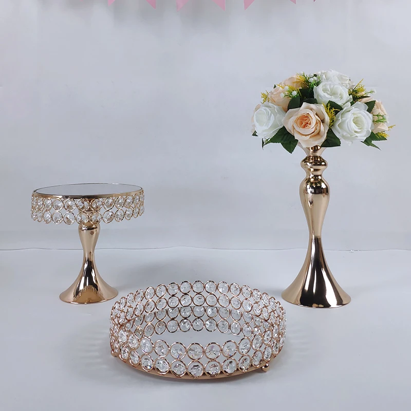 Rectangular Mirror Gold Crystal Cake Stand Risers Dessert Tray Set cupcake stand Display Decoration Tools Wedding Party birthday