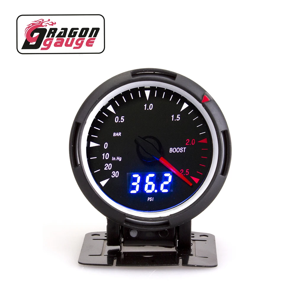 「DRAGON」 60MM Booster Gauge Turbine Meter PSI/Bar Digital Pointer Dual Display Advanced Car Gauge With Bracket Fit for 12V Car