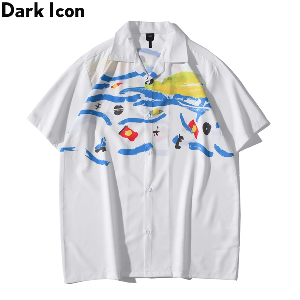 

Dark Icon White Graffiti Hawaiian Shirts Street Men's Polo Shirt Summer Light Weight Cool Material Blouse Male Tops