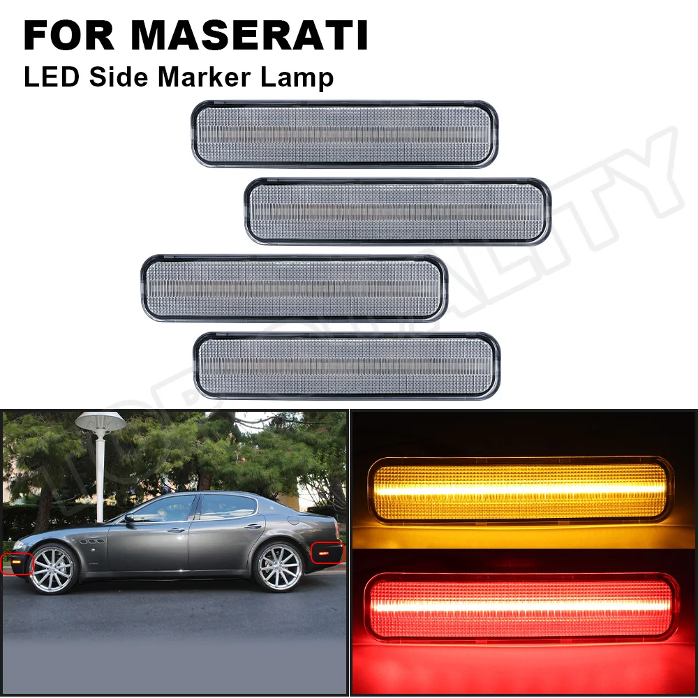 

For 2004 2005 2006 2007 2008 2009 Maserati Quattroporte Bumper LED Side Marker Light Kit Clear Amber(Front)&Red(Rear) Light Lamp