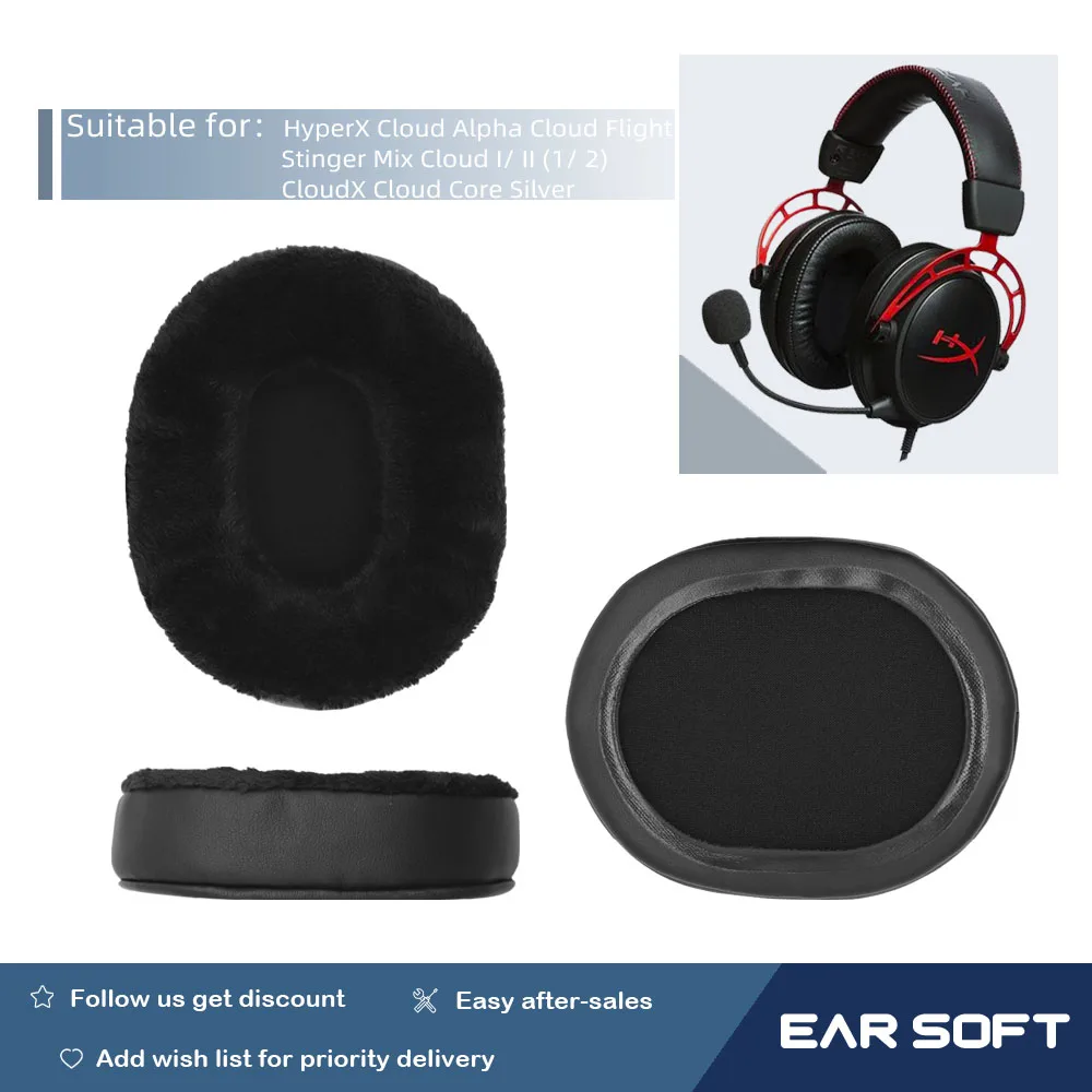 

Earsoft Replacement EarPads Cushions for HyperX Cloud Alpha Cloud Flight Stinger Mix Cloud I/ II (1/ 2) CloudX Cloud Core Silver