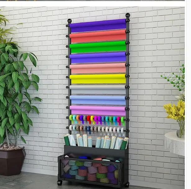 Floor-style flower shop ribbon ribbon storage display rack Flower wrapping paper rack cloth scarf towel display rack