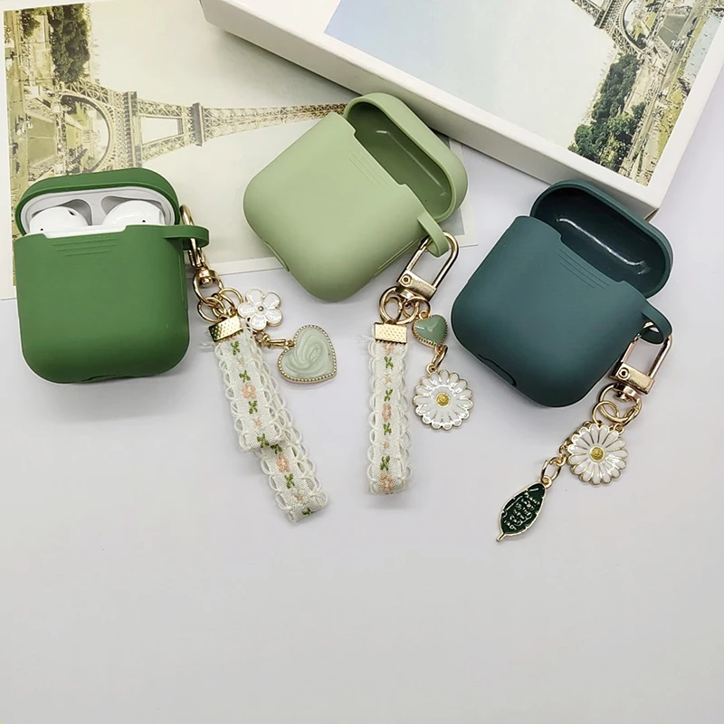 Śliczny koreański brelok z zielonymi letnimi kwiatami do słuchawek Airpods 4 Pro 2. Silikonowe etui na słuchawki Bluetooth do słuchawek Airpods 3. Pokrowiec